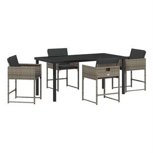 vidaXL 5 Piece Poly Rattan Garden Dining Set with Cushions in Grey