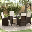 vidaXL 5 Piece Poly Rattan Garden Dining Set with Cushions in Brown