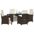 vidaXL 5 Piece Poly Rattan Garden Dining Set with Cushions in Brown