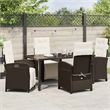 vidaXL 5 Piece Poly Rattan Garden Dining Set with Cushions in Brown