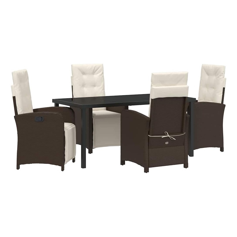 vidaXL 5 Piece Poly Rattan Garden Dining Set with Cushions in Brown