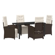 vidaXL 5 Piece Poly Rattan Garden Dining Set with Cushions in Brown