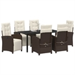 vidaXL 7 Piece Poly Rattan Garden Dining Set with Cushions in Brown