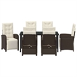 vidaXL 7 Piece Poly Rattan Garden Dining Set with Cushions in Brown