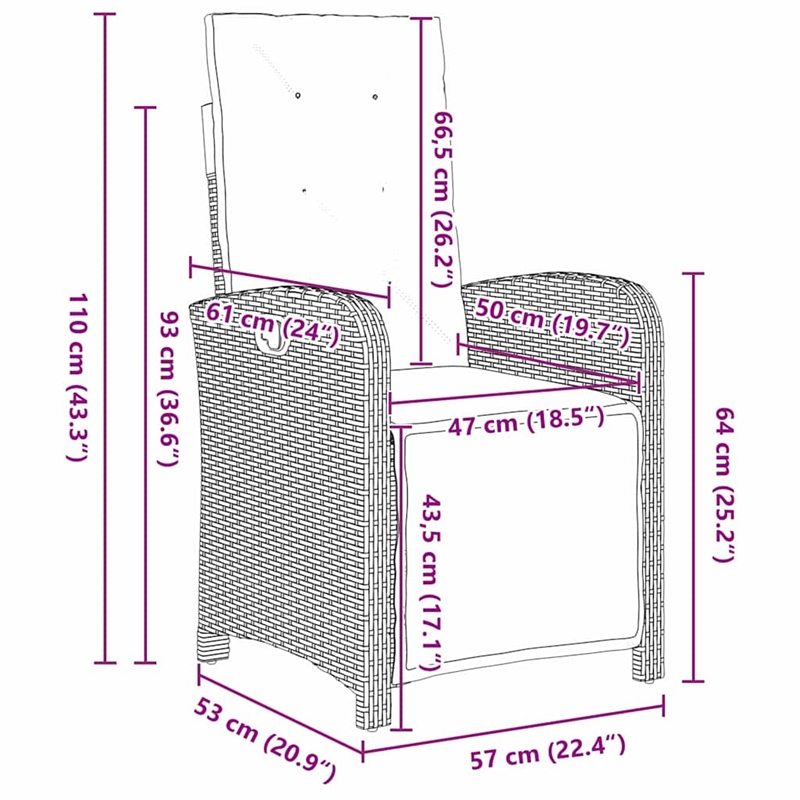 vidaXL 7 Piece Poly Rattan Garden Dining Set with Cushions in Brown