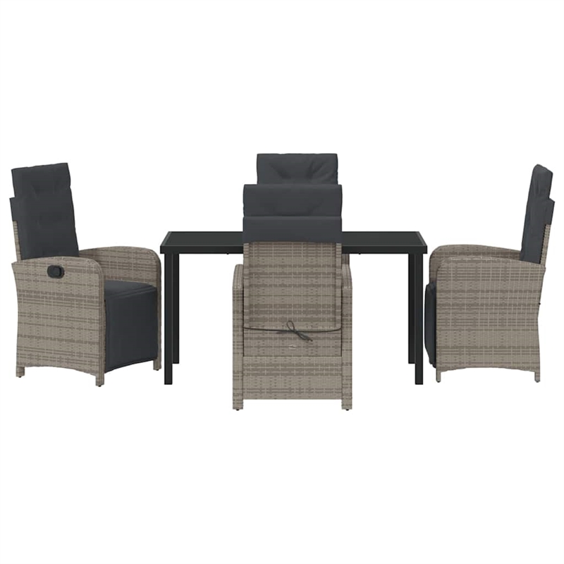 vidaXL 5 Piece Poly Rattan Garden Dining Set with Cushions in Grey