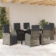 vidaXL 7 Piece Poly Rattan Garden Dining Set with Cushions in Grey