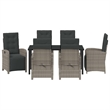 vidaXL 7 Piece Poly Rattan Garden Dining Set with Cushions in Grey