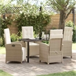 vidaXL 5 Piece Poly Rattan Garden Dining Set with Cushions in Beige