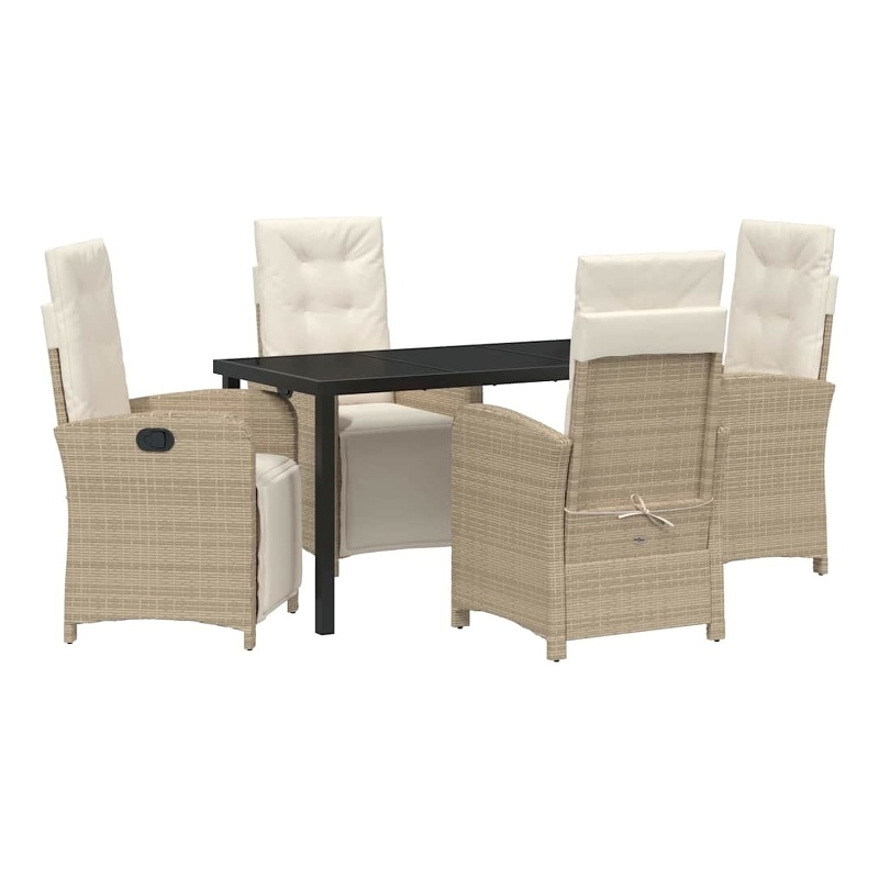 vidaXL 5 Piece Poly Rattan Garden Dining Set with Cushions in Beige