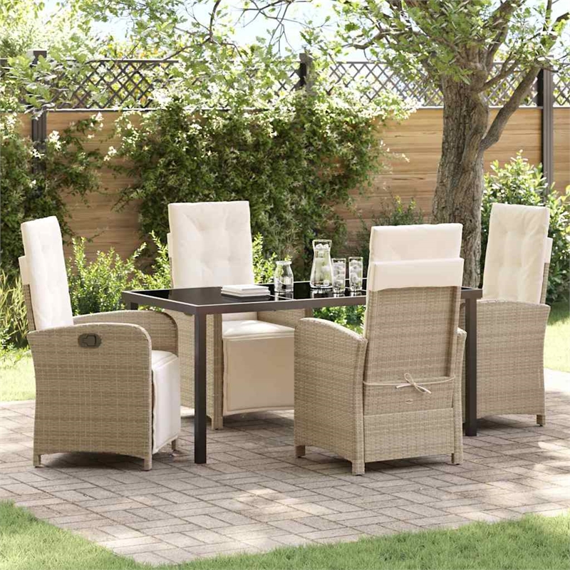 vidaXL 5 Piece Poly Rattan Garden Dining Set with Cushions in Beige