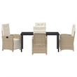 vidaXL 5 Piece Poly Rattan Garden Dining Set with Cushions in Beige