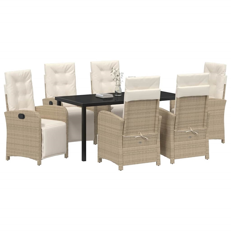 vidaXL 7 Piece Poly Rattan Garden Dining Set with Cushions in Beige