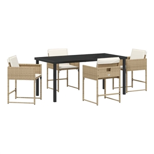 vidaXL 5 Piece Poly Rattan Garden Dining Set with Cushions in Beige