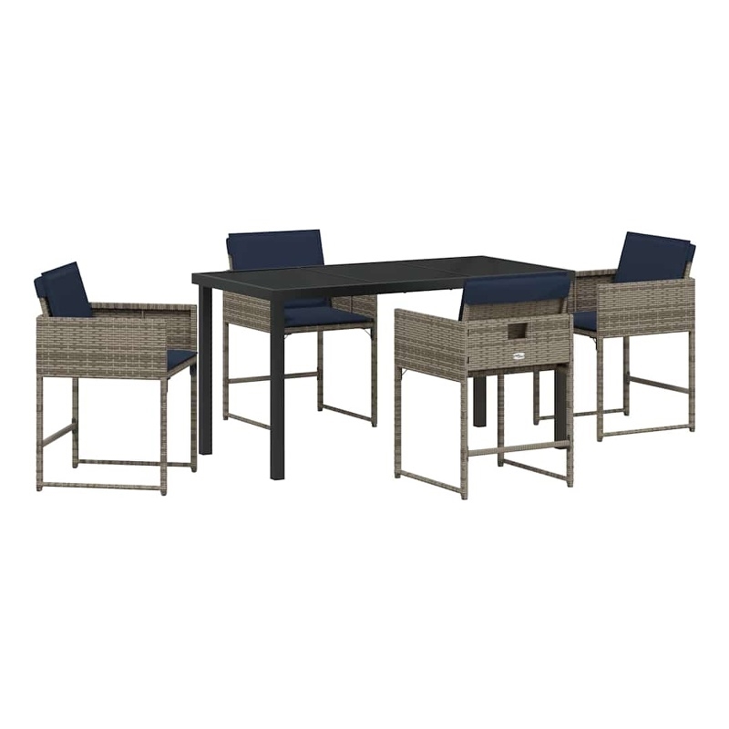 vidaXL 5 Piece Poly Rattan Garden Dining Set with Cushions in Grey