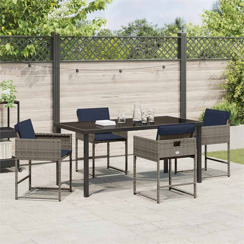 vidaXL 5 Piece Poly Rattan Garden Dining Set with Cushions in Grey