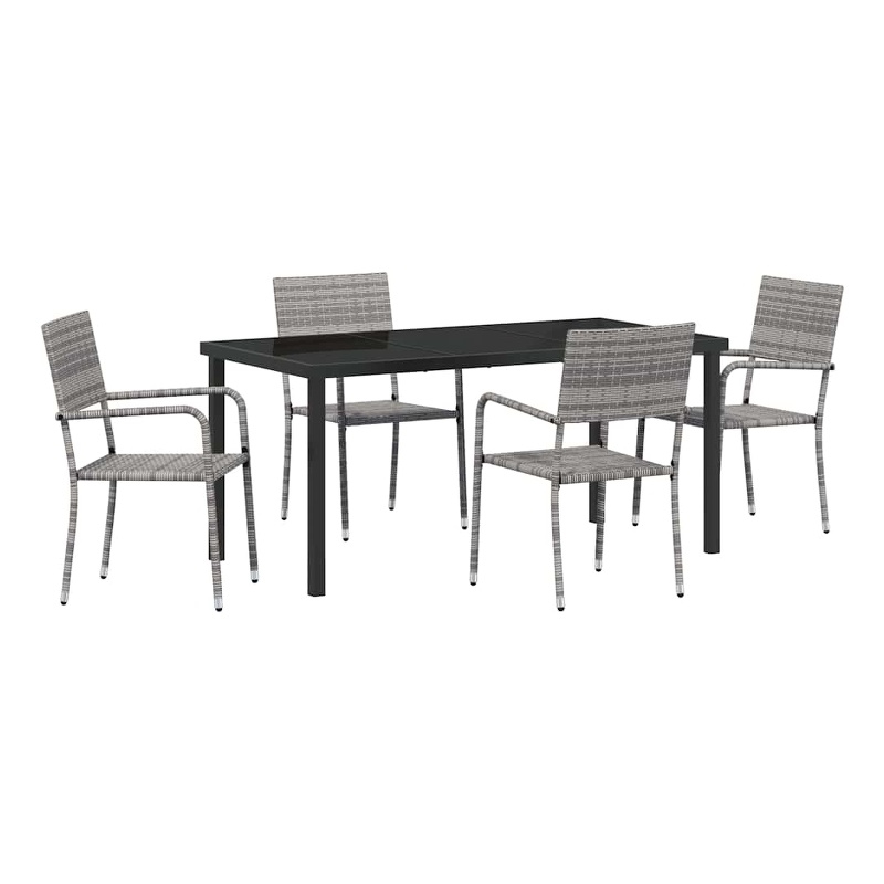 vidaXL 5 Piece Poly Rattan Garden Dining Set with Cushions in Grey