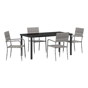 vidaXL 5 Piece Poly Rattan Garden Dining Set with Cushions in Grey