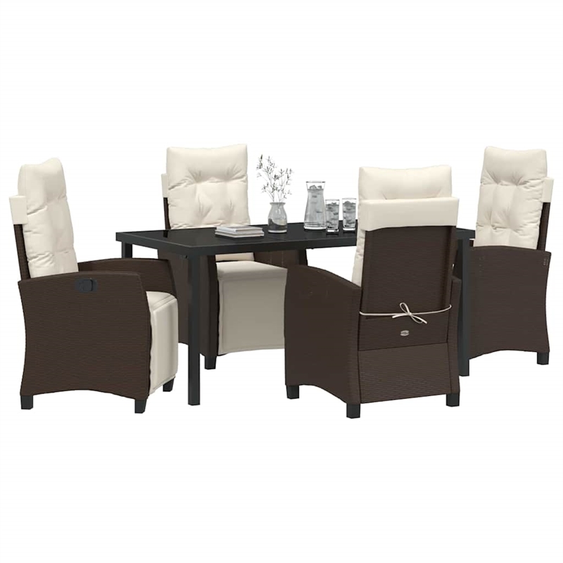 vidaXL 5 Piece Poly Rattan Garden Dining Set with Cushions in Brown
