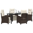 vidaXL 5 Piece Poly Rattan Garden Dining Set with Cushions in Brown