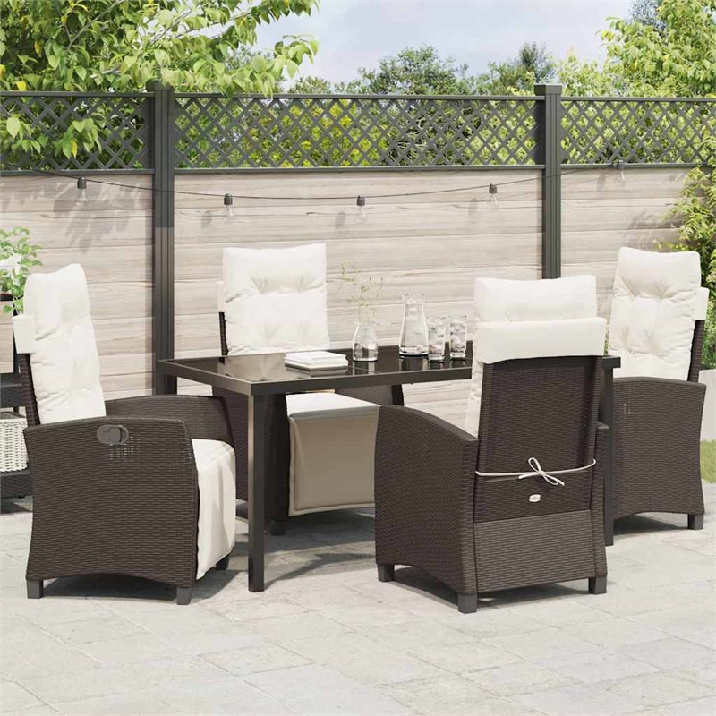 vidaXL 5 Piece Poly Rattan Garden Dining Set with Cushions in Brown
