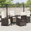 vidaXL 5 Piece Poly Rattan Garden Dining Set with Cushions in Brown