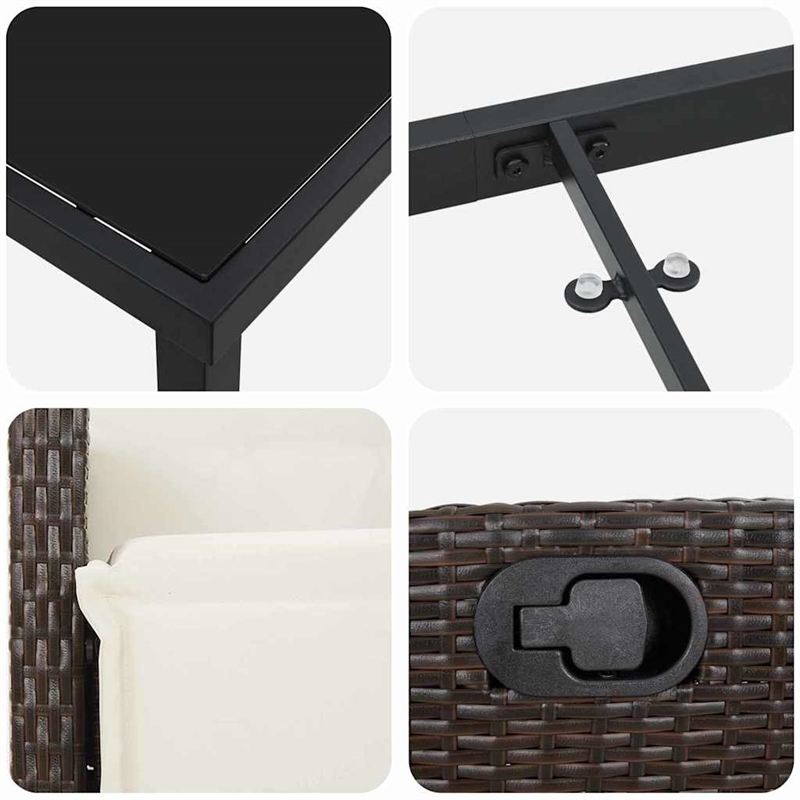 vidaXL 5 Piece Poly Rattan Garden Dining Set with Cushions in Brown