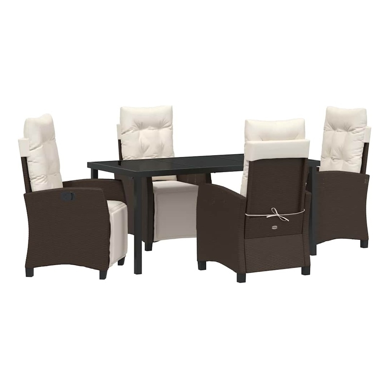 vidaXL 5 Piece Poly Rattan Garden Dining Set with Cushions in Brown