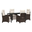 vidaXL 5 Piece Poly Rattan Garden Dining Set with Cushions in Brown