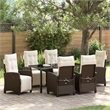 vidaXL 7 Piece Poly Rattan Garden Dining Set with Cushions in Brown
