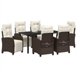 vidaXL 7 Piece Poly Rattan Garden Dining Set with Cushions in Brown
