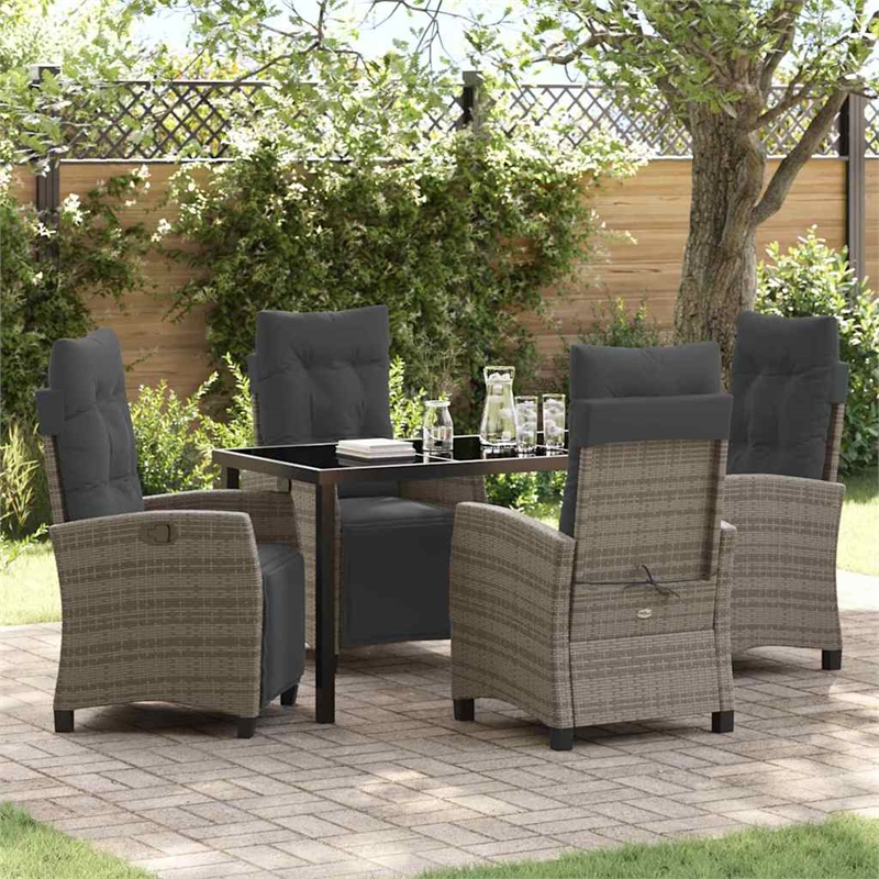 vidaXL 5 Piece Poly Rattan Garden Dining Set with Cushions in Grey