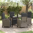 vidaXL 5 Piece Poly Rattan Garden Dining Set with Cushions in Grey