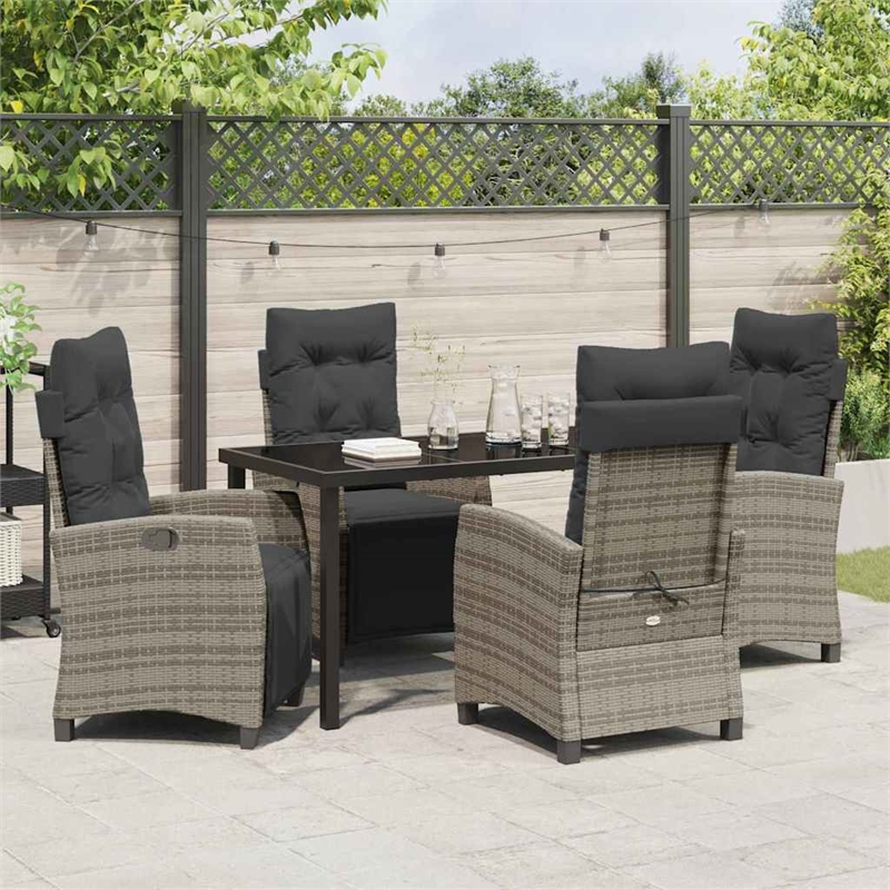 vidaXL 5 Piece Poly Rattan Garden Dining Set with Cushions in Grey
