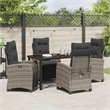 vidaXL 5 Piece Poly Rattan Garden Dining Set with Cushions in Grey