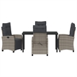 vidaXL 5 Piece Poly Rattan Garden Dining Set with Cushions in Grey
