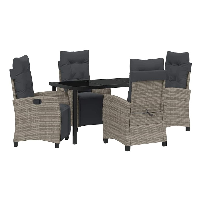 vidaXL 5 Piece Poly Rattan Garden Dining Set with Cushions in Grey