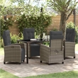 vidaXL 5 Piece Poly Rattan Garden Dining Set with Cushions in Grey