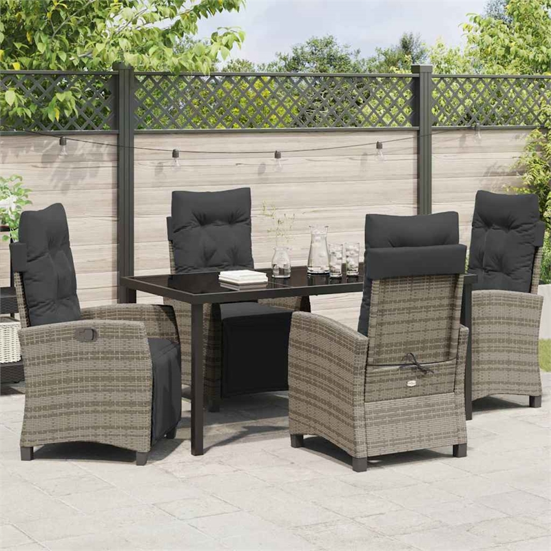 vidaXL 5 Piece Poly Rattan Garden Dining Set with Cushions in Grey