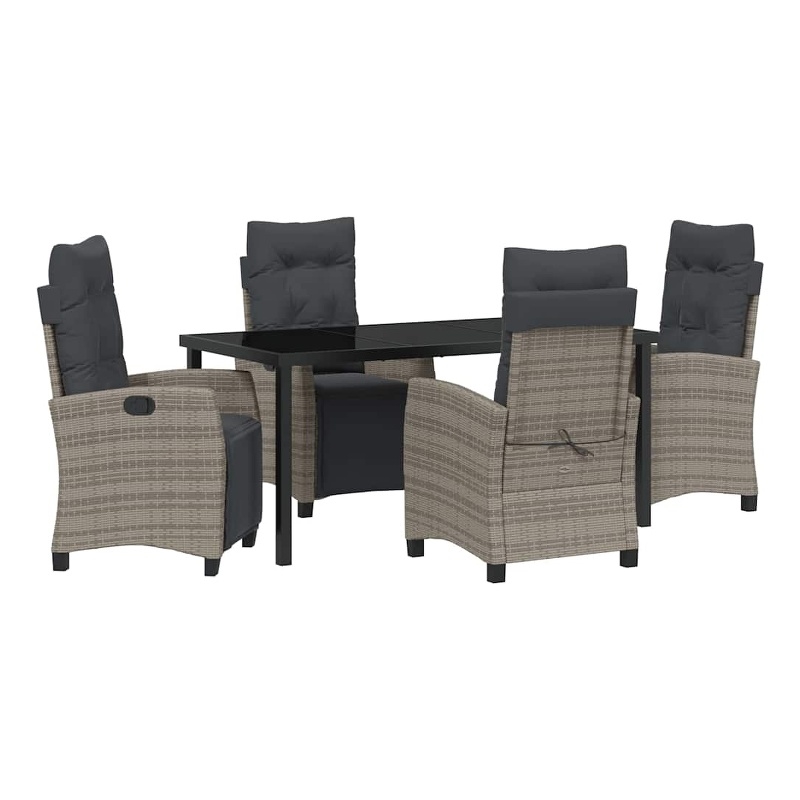 vidaXL 5 Piece Poly Rattan Garden Dining Set with Cushions in Grey