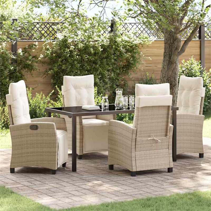 vidaXL 5 Piece Poly Rattan Garden Dining Set with Cushions in Beige