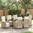 vidaXL 7 Piece Poly Rattan Garden Dining Set with Cushions in Beige