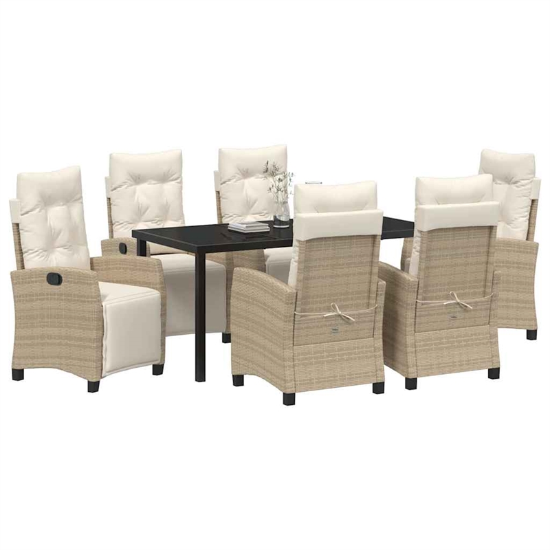 vidaXL 7 Piece Poly Rattan Garden Dining Set with Cushions in Beige