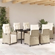 vidaXL 7 Piece Poly Rattan Garden Dining Set with Cushions in Beige