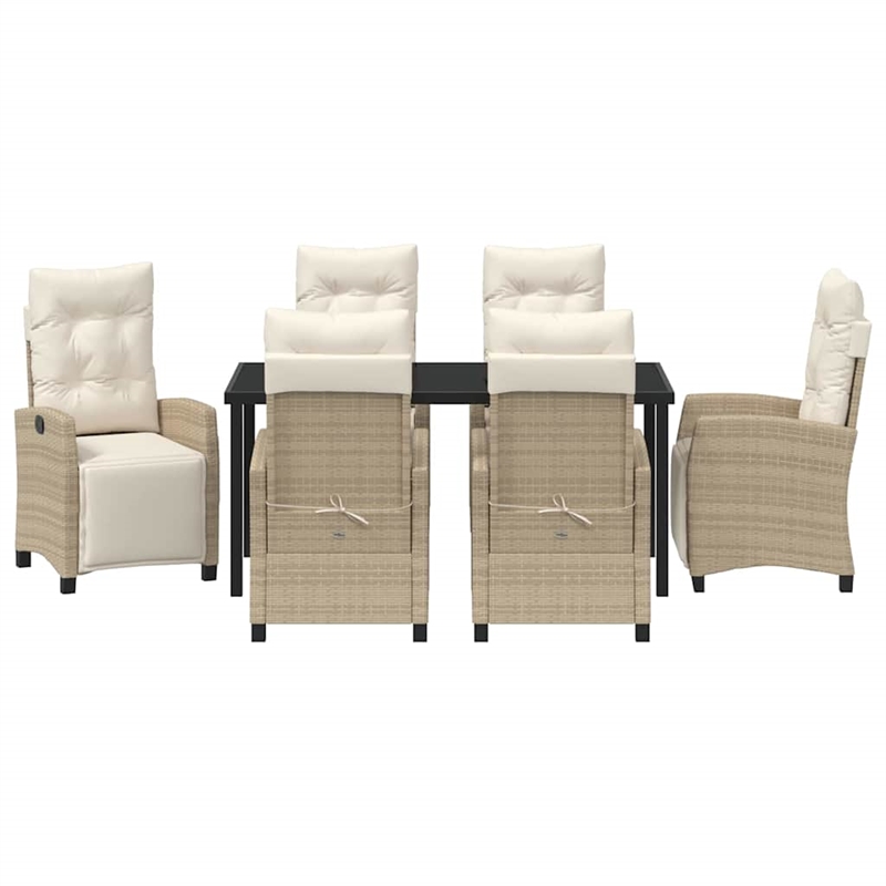 vidaXL 7 Piece Poly Rattan Garden Dining Set with Cushions in Beige