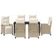 vidaXL 7 Piece Poly Rattan Garden Dining Set with Cushions in Beige