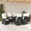 vidaXL 7 Piece Poly Rattan Garden Dining Set with Cushions in Black