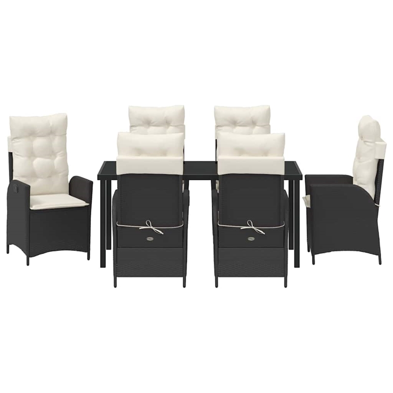 vidaXL 7 Piece Poly Rattan Garden Dining Set with Cushions in Black