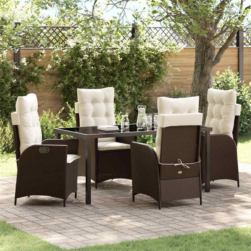 vidaXL 5 Piece Poly Rattan Garden Dining Set with Cushions in Black