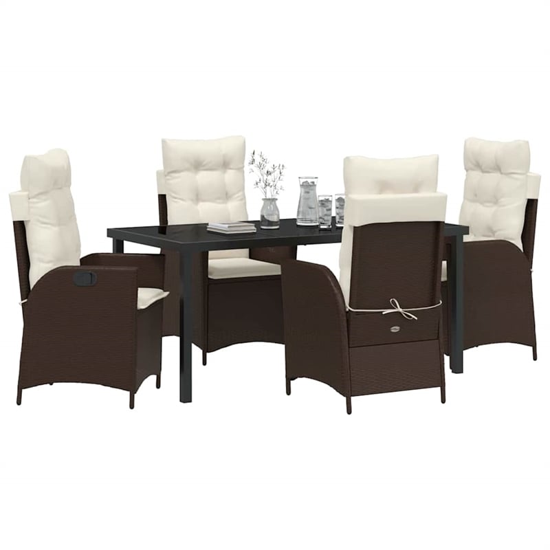 vidaXL 5 Piece Poly Rattan Garden Dining Set with Cushions in Black